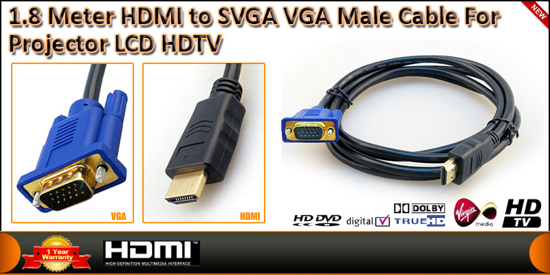 1.8 Meter HDMI Male to SVGA VGA Male Gold Plated C